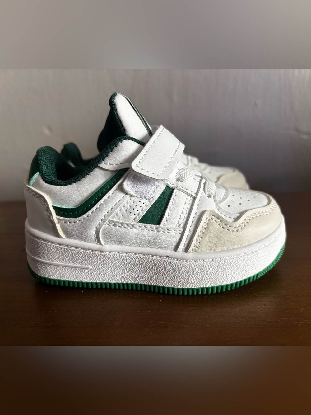 White and Green Kids' Velcro Sneakers with Cushioned Sole